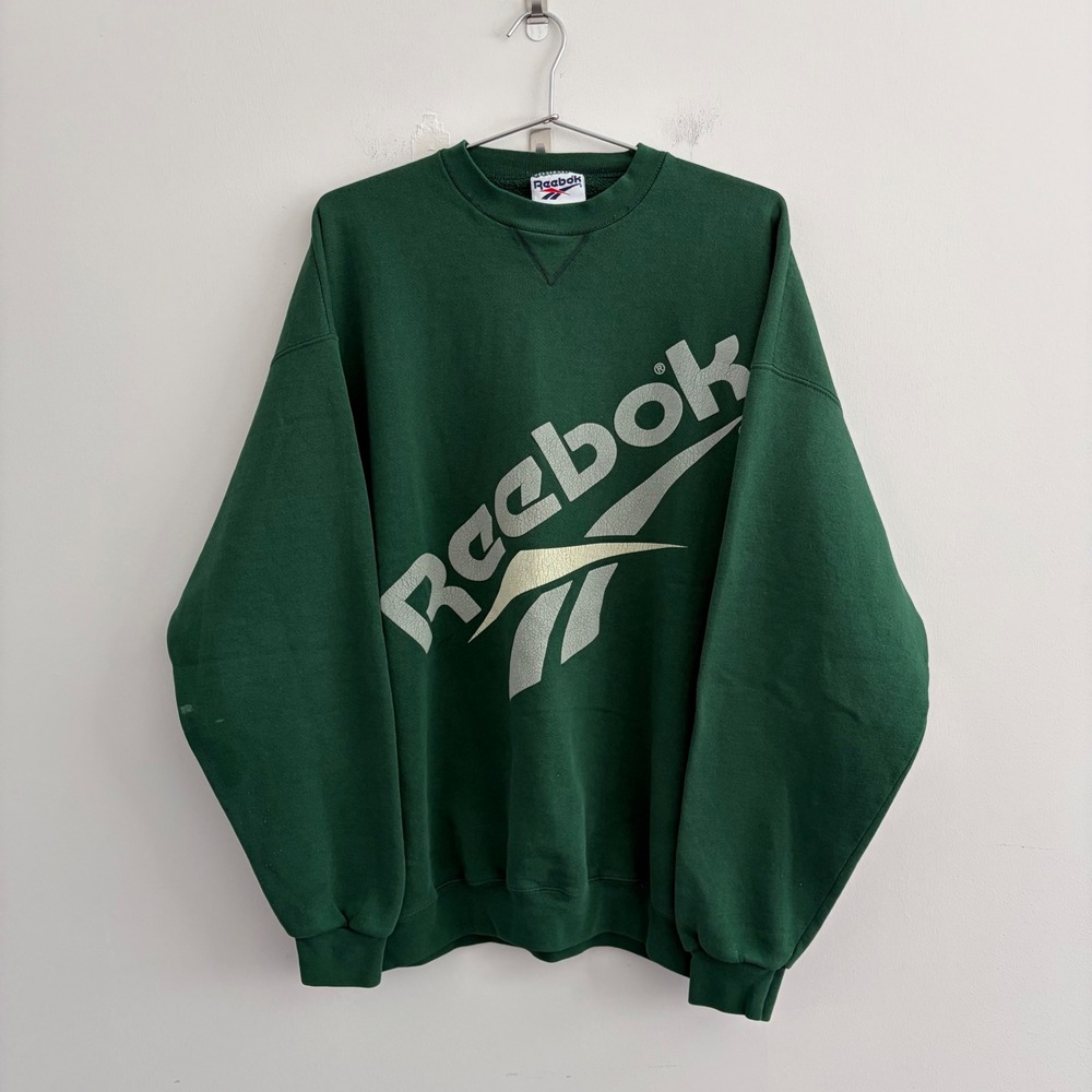 Vintage Reebok Crewneck Sweatshirt Green Graphic Big Logo Mens XX-Large